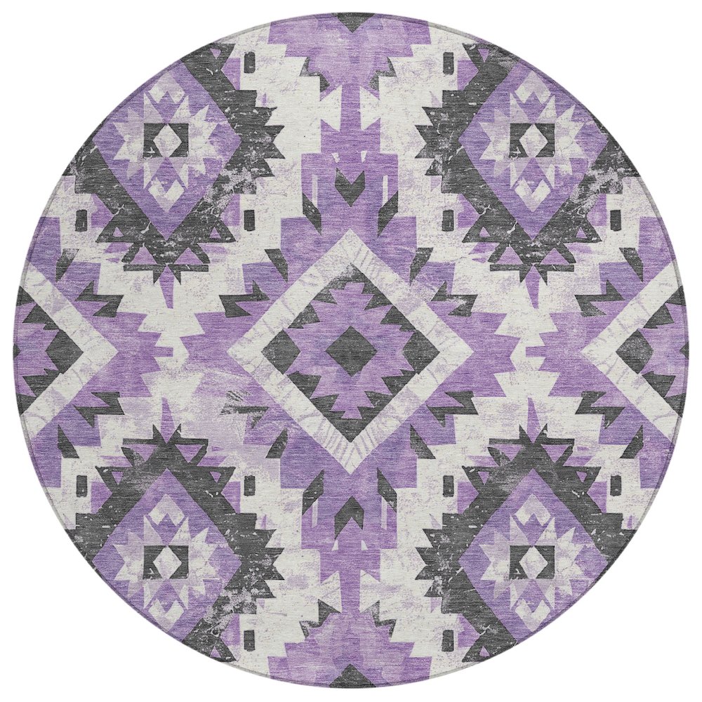 Machine Washable Indoor/Outdoor Chantille Purple 8' x 8' Round Rug. Picture 1