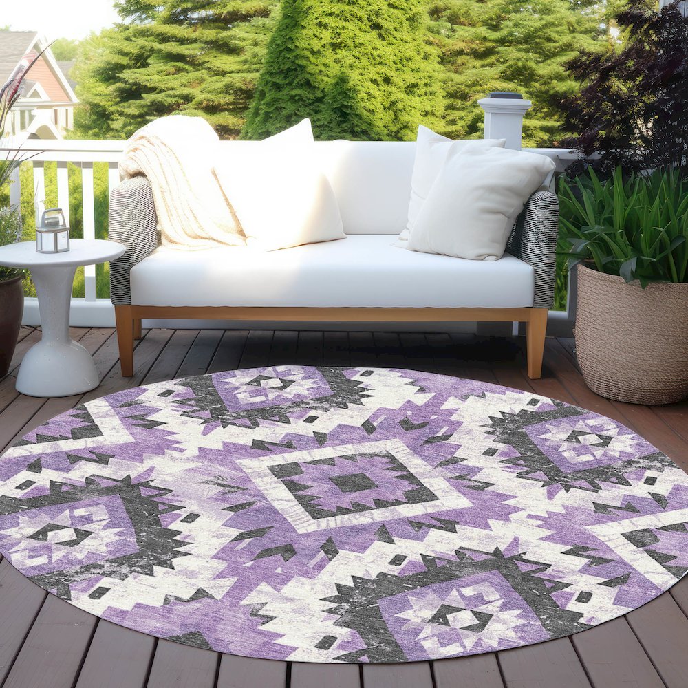 Machine Washable Indoor/Outdoor Chantille Purple 8' x 8' Round Rug. Picture 6