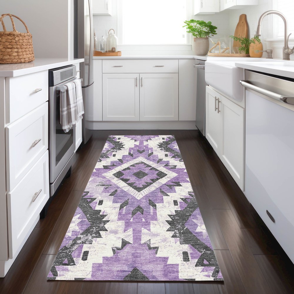 Machine Washable Indoor/Outdoor Chantille Purple 2'3" x 7'6" Runner Rug. Picture 5