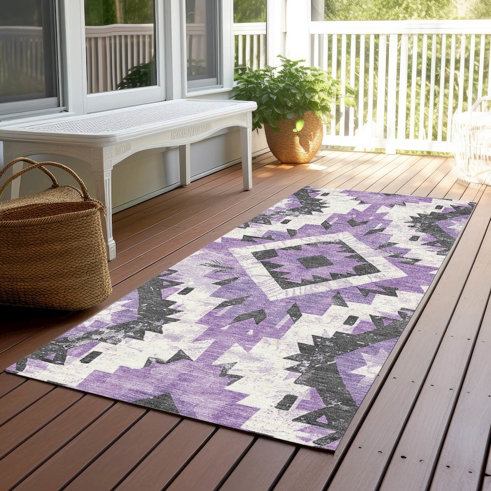 Machine Washable Indoor/Outdoor Chantille Purple 2'3" x 7'6" Runner Rug. Picture 6
