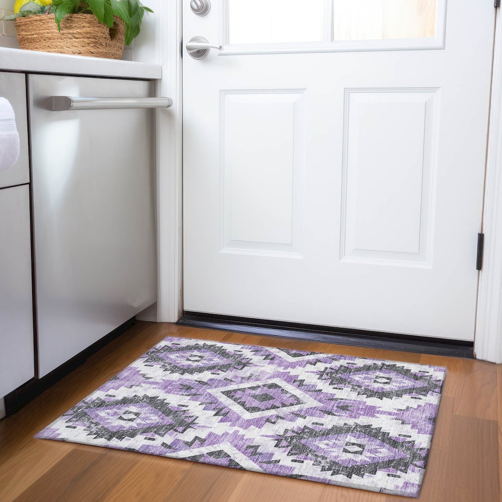 Machine Washable Indoor/Outdoor Chantille Purple 1'8" x 2'6" Rug. Picture 5