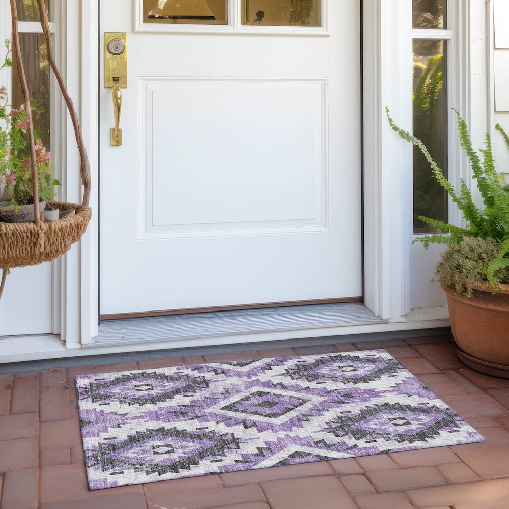 Machine Washable Indoor/Outdoor Chantille Purple 1'8" x 2'6" Rug. Picture 6
