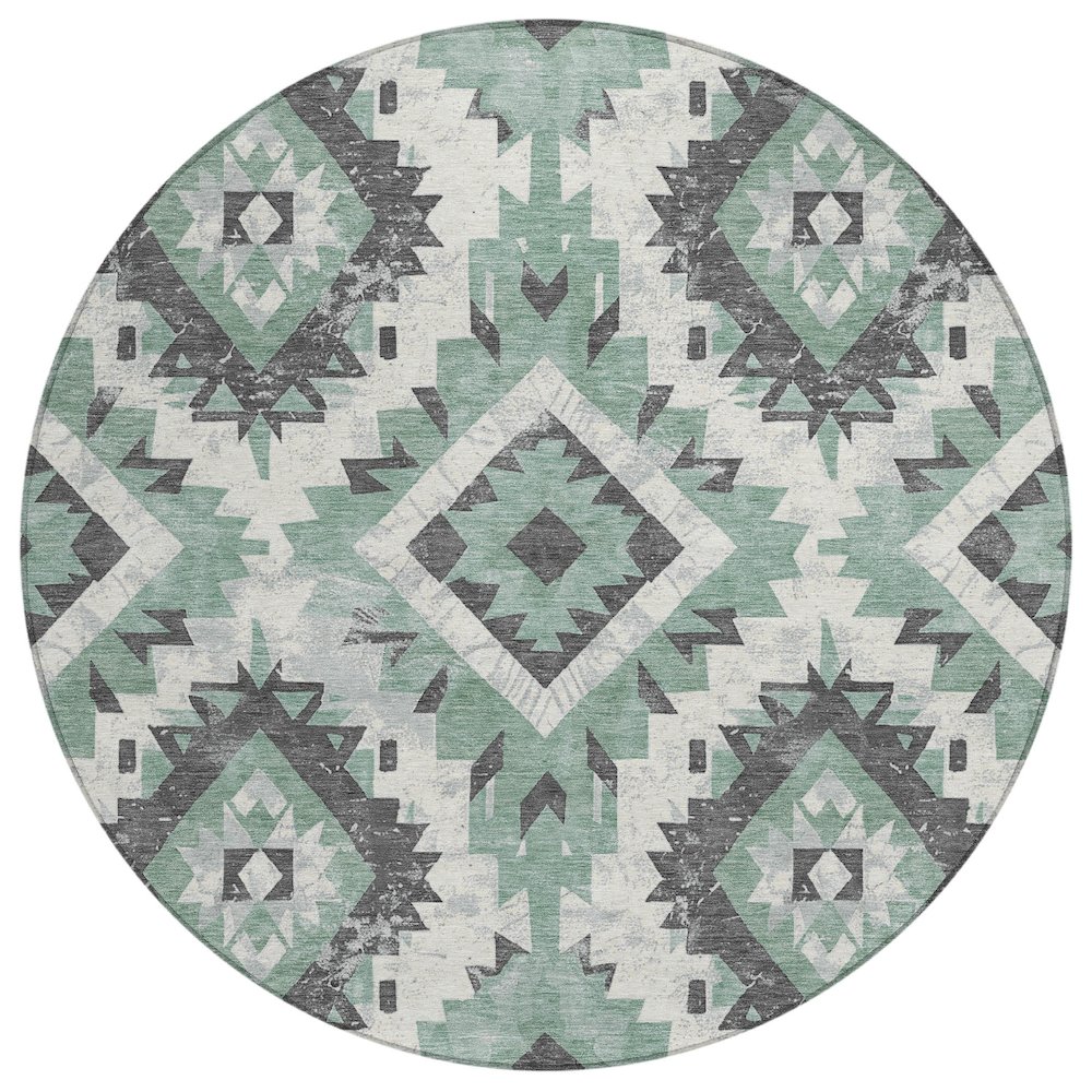Machine Washable Indoor/Outdoor Chantille Seafoam 8' x 8' Round Rug. Picture 1
