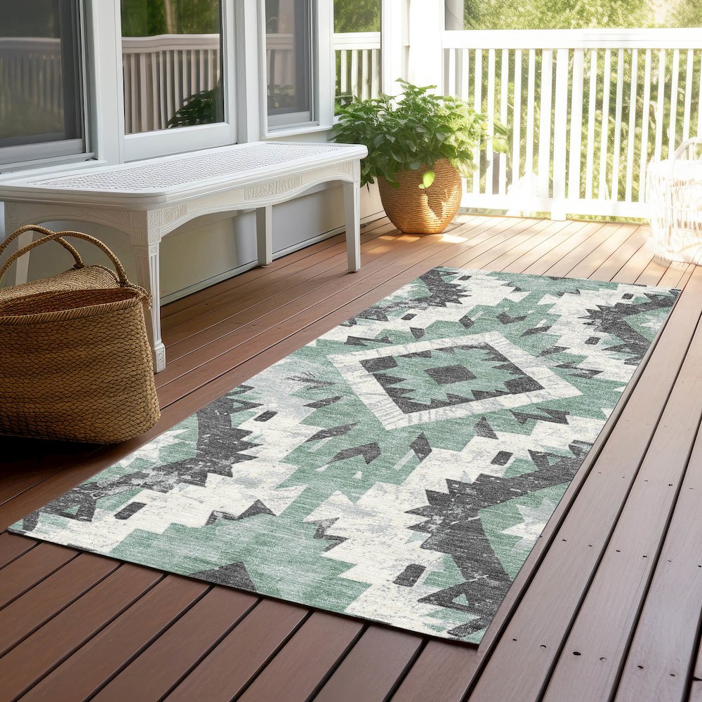 Machine Washable Indoor/Outdoor Chantille Seafoam 2'3" x 7'6" Runner Rug. Picture 6