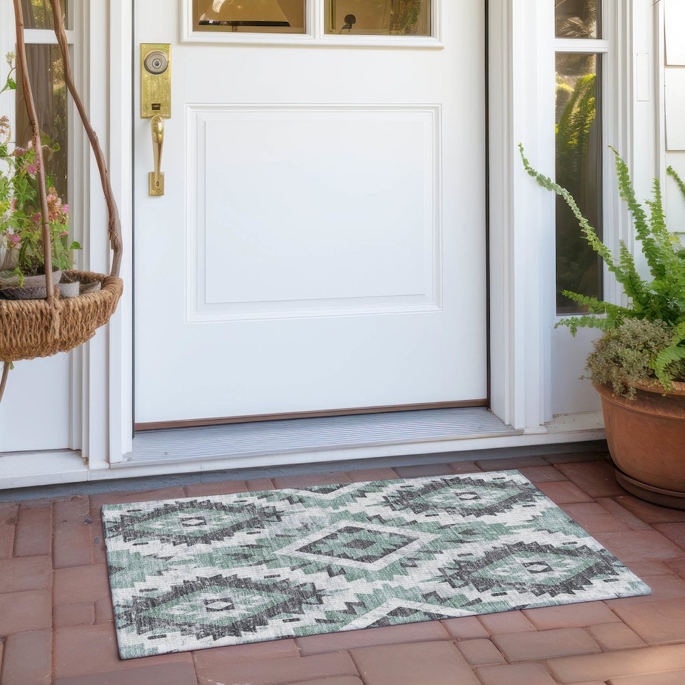 Machine Washable Indoor/Outdoor Chantille Seafoam 1'8" x 2'6" Rug. Picture 6
