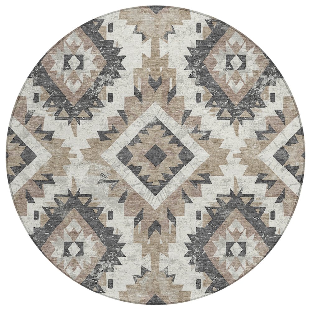 Machine Washable Indoor/Outdoor Chantille Taupe 8' x 8' Round Rug. Picture 1