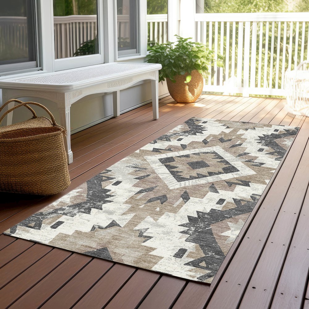 Machine Washable Indoor/Outdoor Chantille Taupe 2'3" x 7'6" Runner Rug. Picture 6
