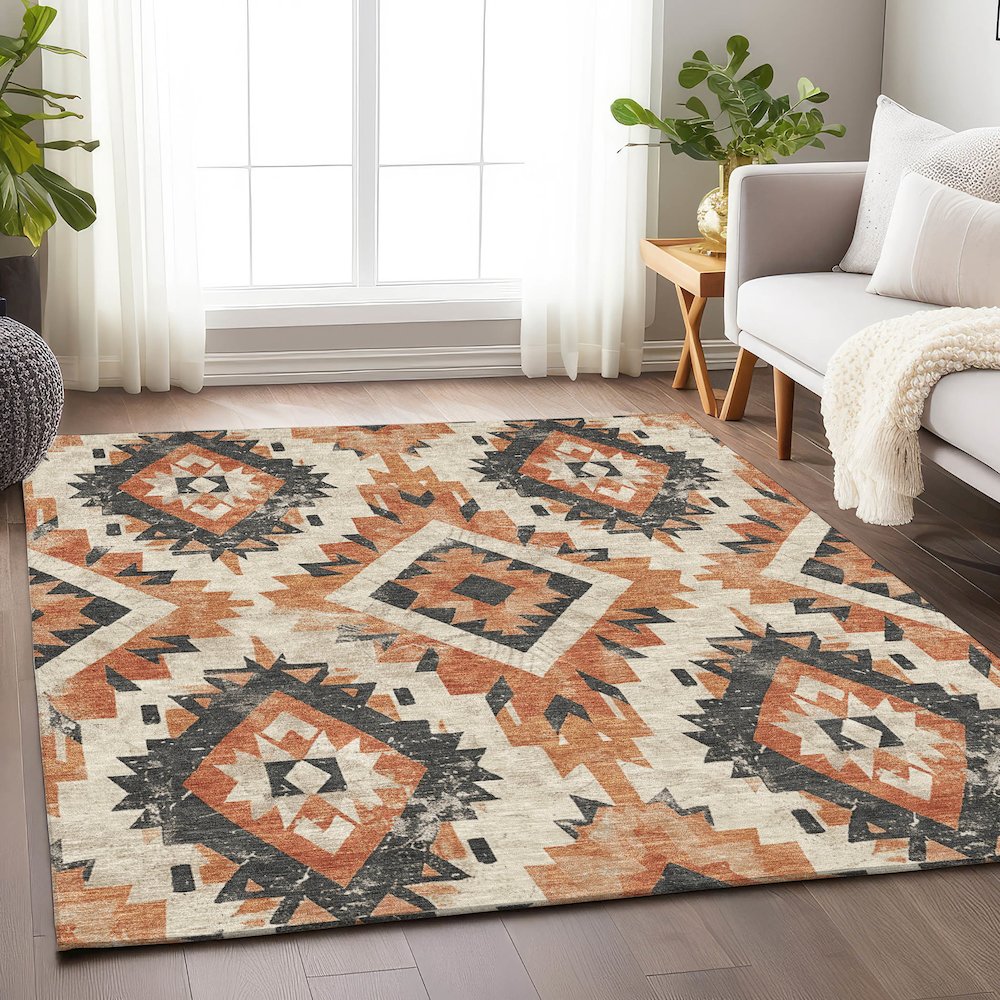 Machine Washable Indoor/Outdoor Chantille Terracotta 2'6" x 3'10" Rug. Picture 5