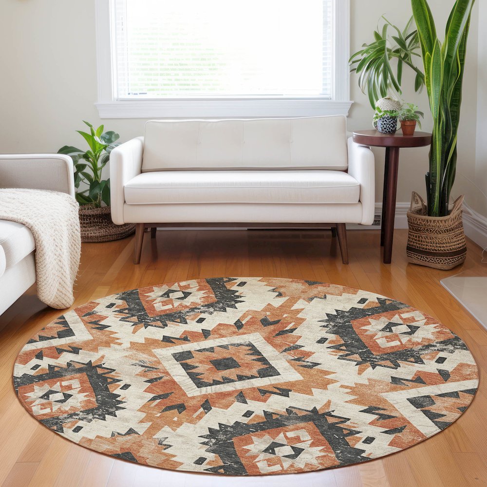 Machine Washable Indoor/Outdoor Chantille Terracotta 8' x 8' Round Rug. Picture 5
