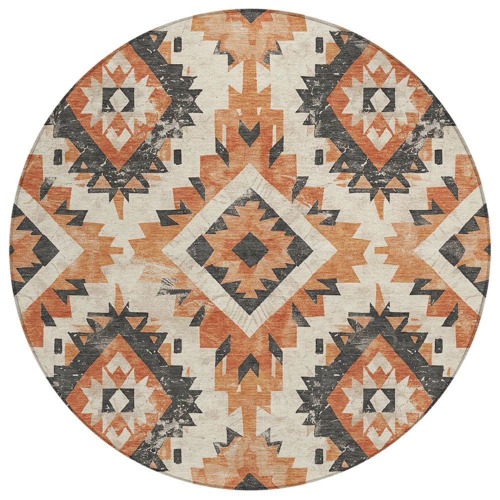 Machine Washable Indoor/Outdoor Chantille Terracotta 8' x 8' Round Rug. Picture 1