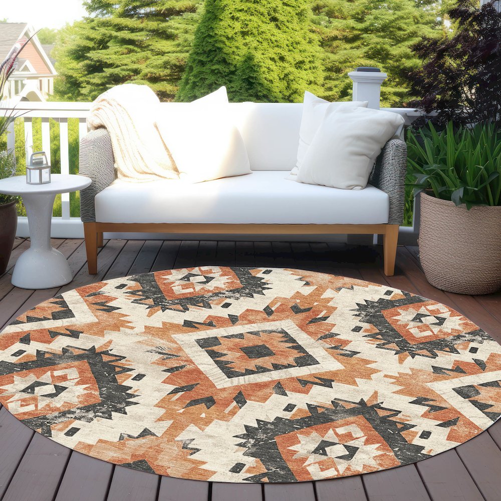 Machine Washable Indoor/Outdoor Chantille Terracotta 8' x 8' Round Rug. Picture 6