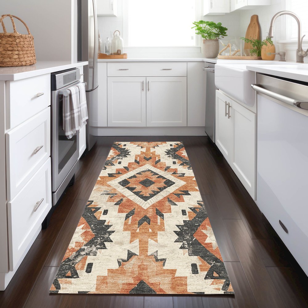 Machine Washable Indoor/Outdoor Chantille Terracotta 2'3" x 7'6" Runner Rug. Picture 5