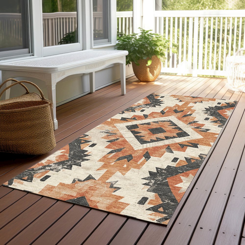 Machine Washable Indoor/Outdoor Chantille Terracotta 2'3" x 7'6" Runner Rug. Picture 6