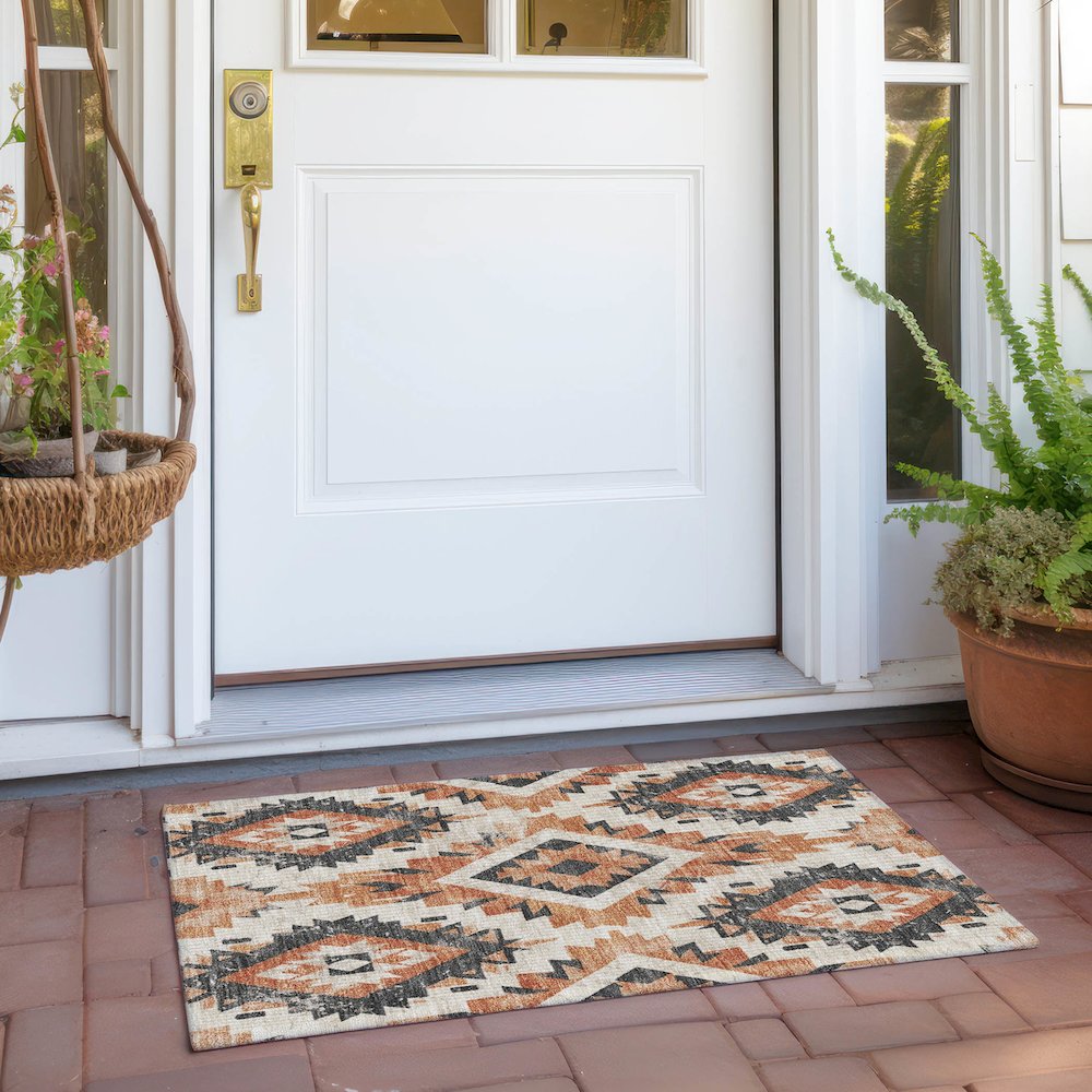 Machine Washable Indoor/Outdoor Chantille Terracotta 1'8" x 2'6" Rug. Picture 6
