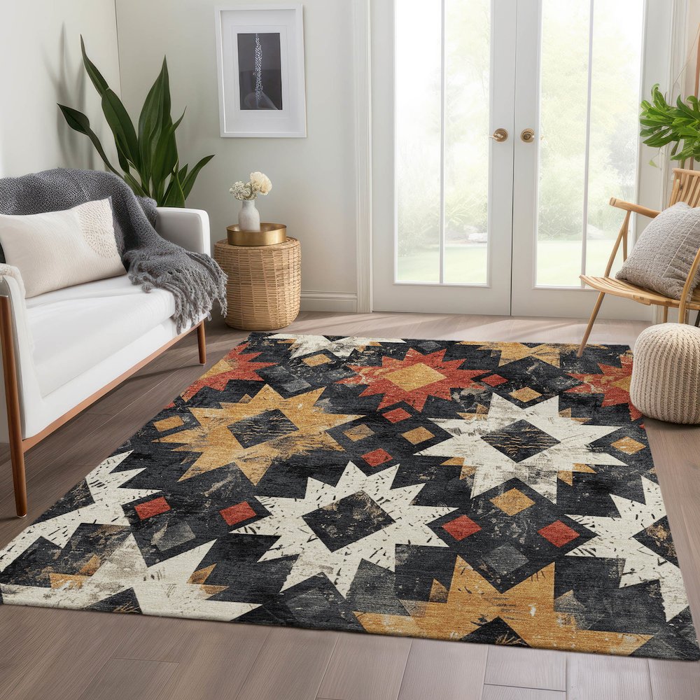 Machine Washable Indoor/Outdoor Chantille Black 2'6" x 3'10" Rug. Picture 6