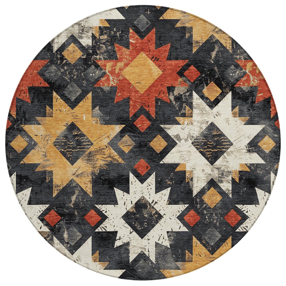 Machine Washable Indoor/Outdoor Chantille Black 8' x 8' Round Rug. Picture 1