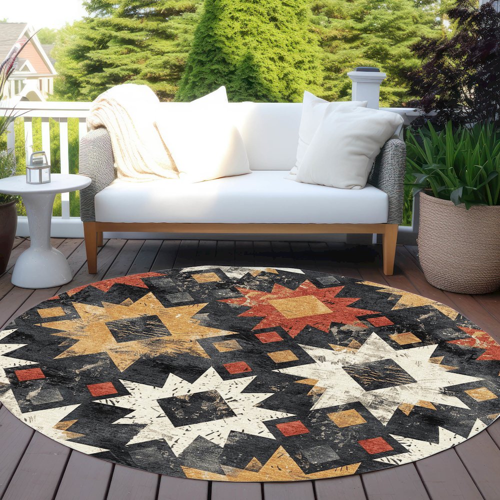 Machine Washable Indoor/Outdoor Chantille Black 8' x 8' Round Rug. Picture 6