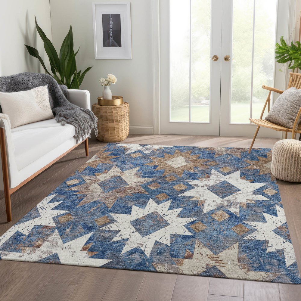 Machine Washable Indoor/Outdoor Chantille Blue 2'6" x 3'10" Rug. Picture 6