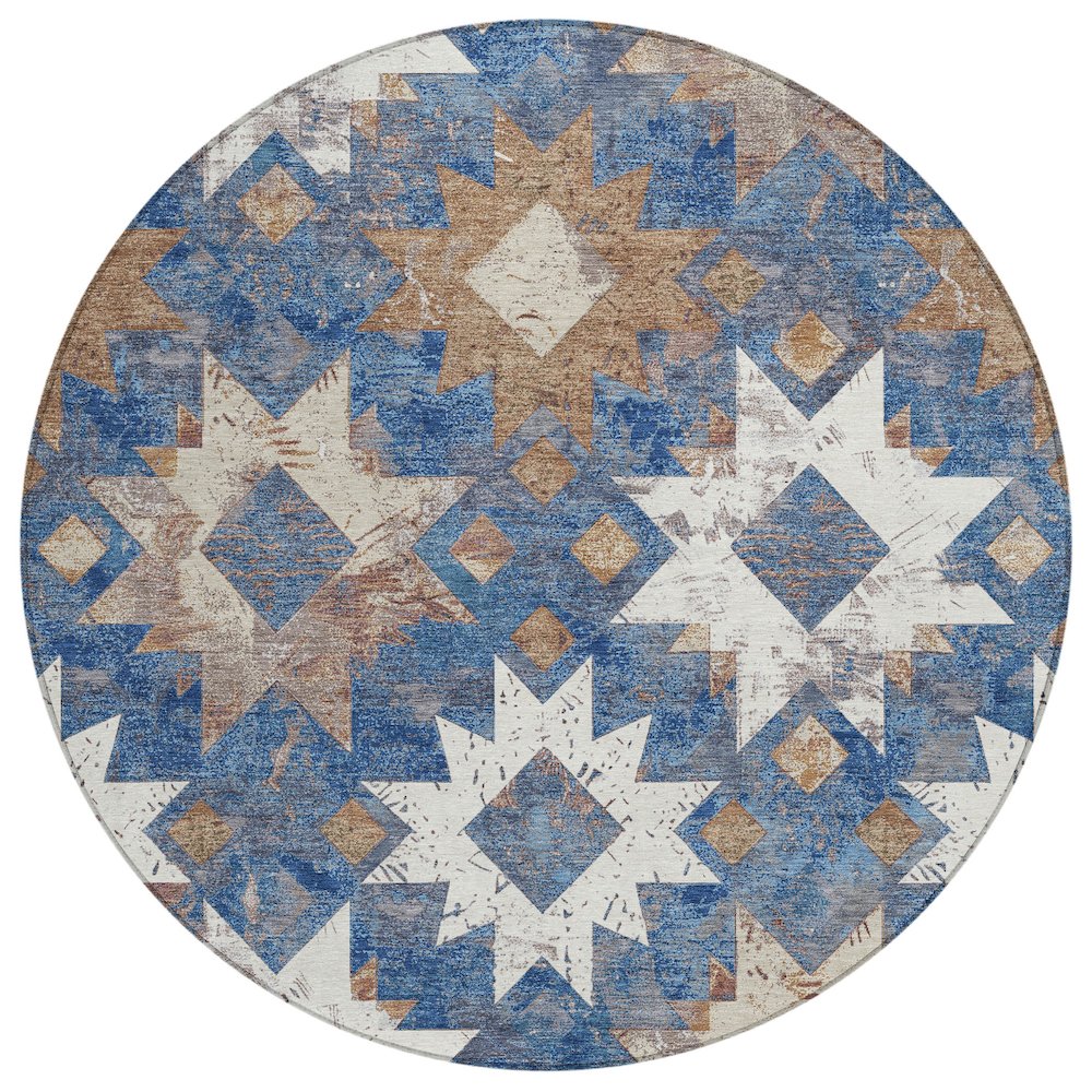 Machine Washable Indoor/Outdoor Chantille Blue 8' x 8' Round Rug. Picture 1