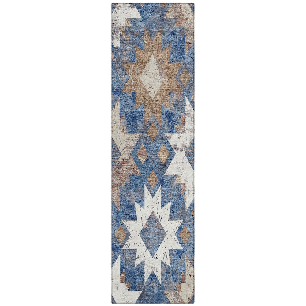 Machine Washable Indoor/Outdoor Chantille Blue 2'3" x 7'6" Runner Rug. Picture 1