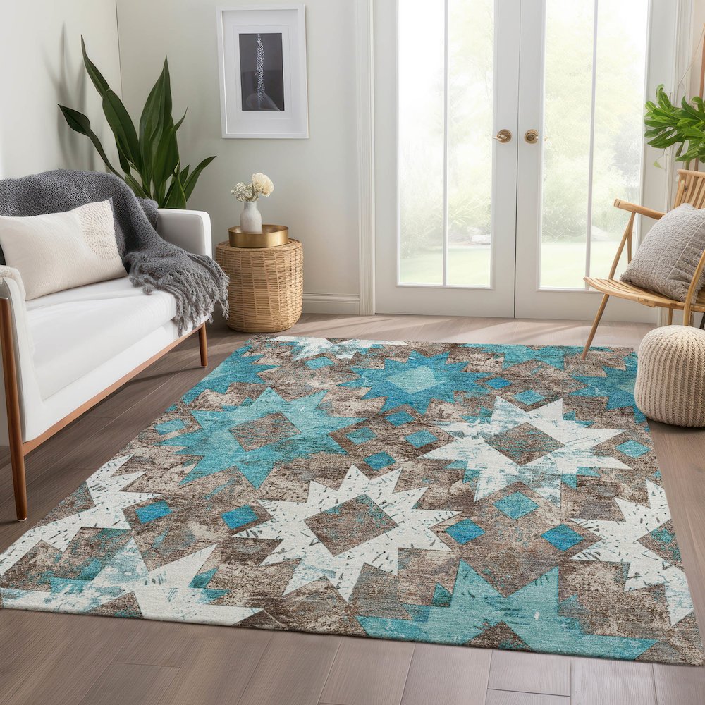 Machine Washable Indoor/Outdoor Chantille Teal 2'6" x 3'10" Rug. Picture 6