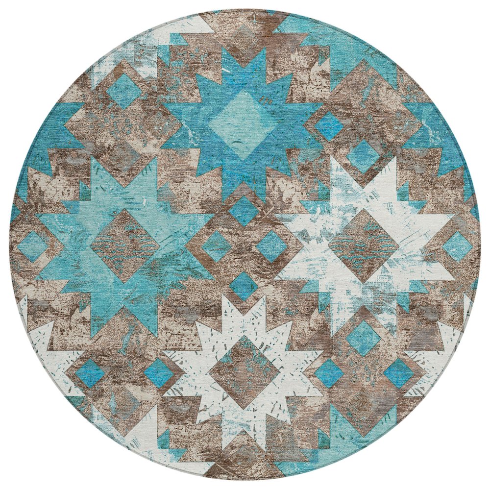 Machine Washable Indoor/Outdoor Chantille Teal 8' x 8' Round Rug. Picture 1