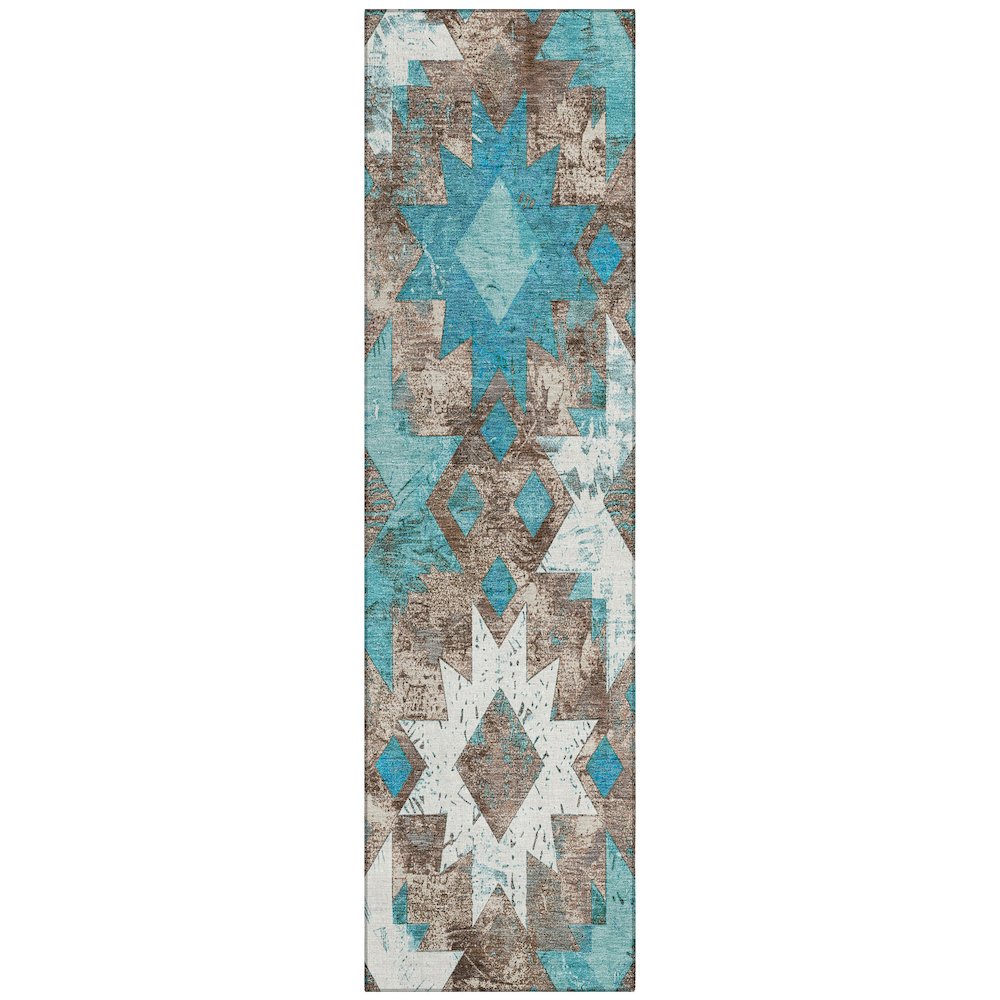 Machine Washable Indoor/Outdoor Chantille Teal 2'3" x 7'6" Runner Rug. Picture 1