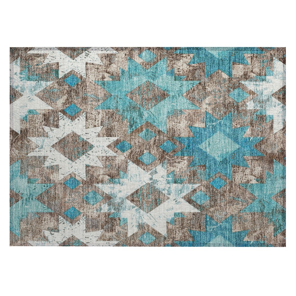 Machine Washable Indoor/Outdoor Chantille Teal 1'8" x 2'6" Rug. Picture 1