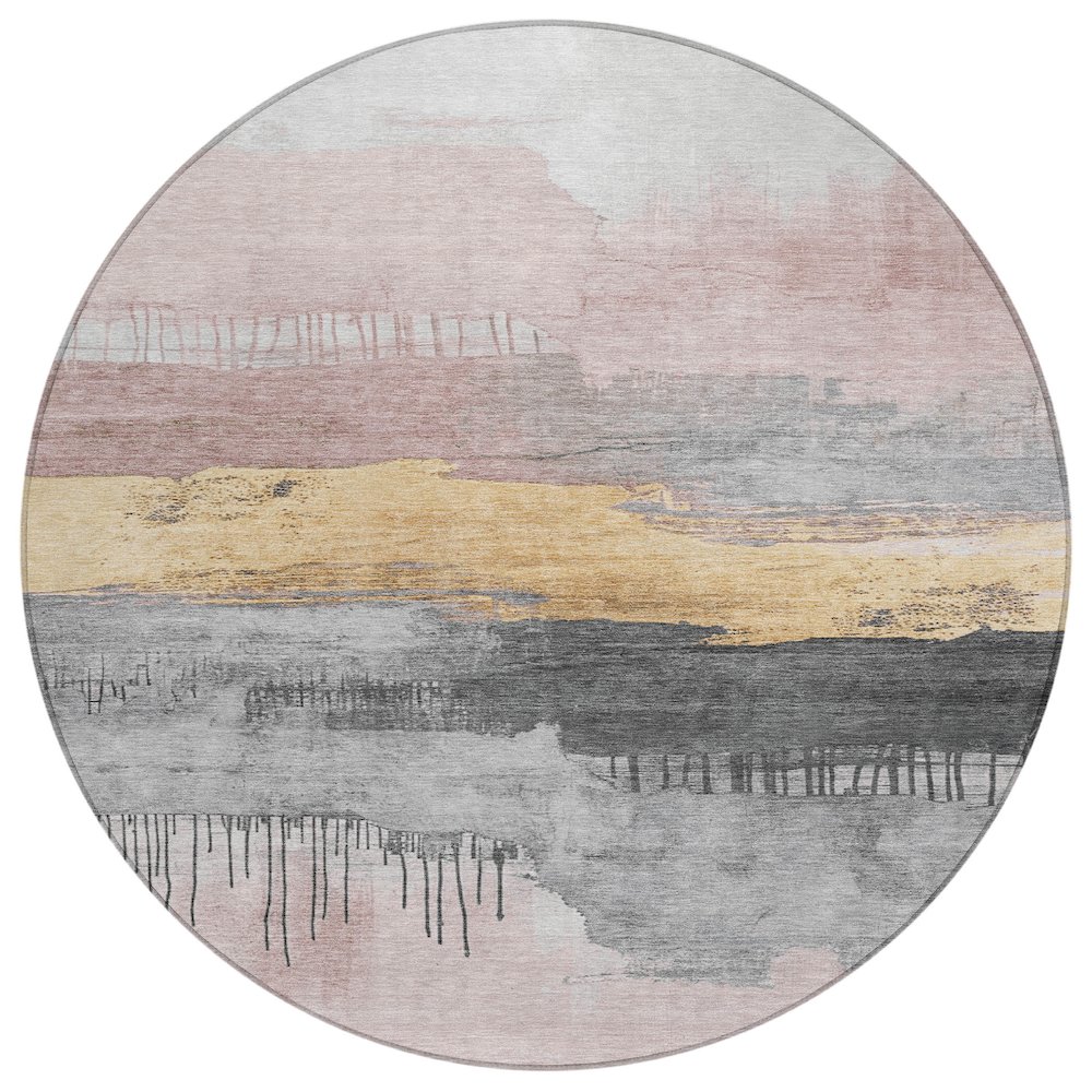 Machine Washable Indoor/Outdoor Chantille Blush 8' x 8' Round Rug. Picture 1