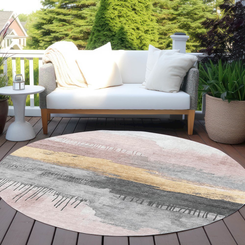 Machine Washable Indoor/Outdoor Chantille Blush 8' x 8' Round Rug. Picture 6