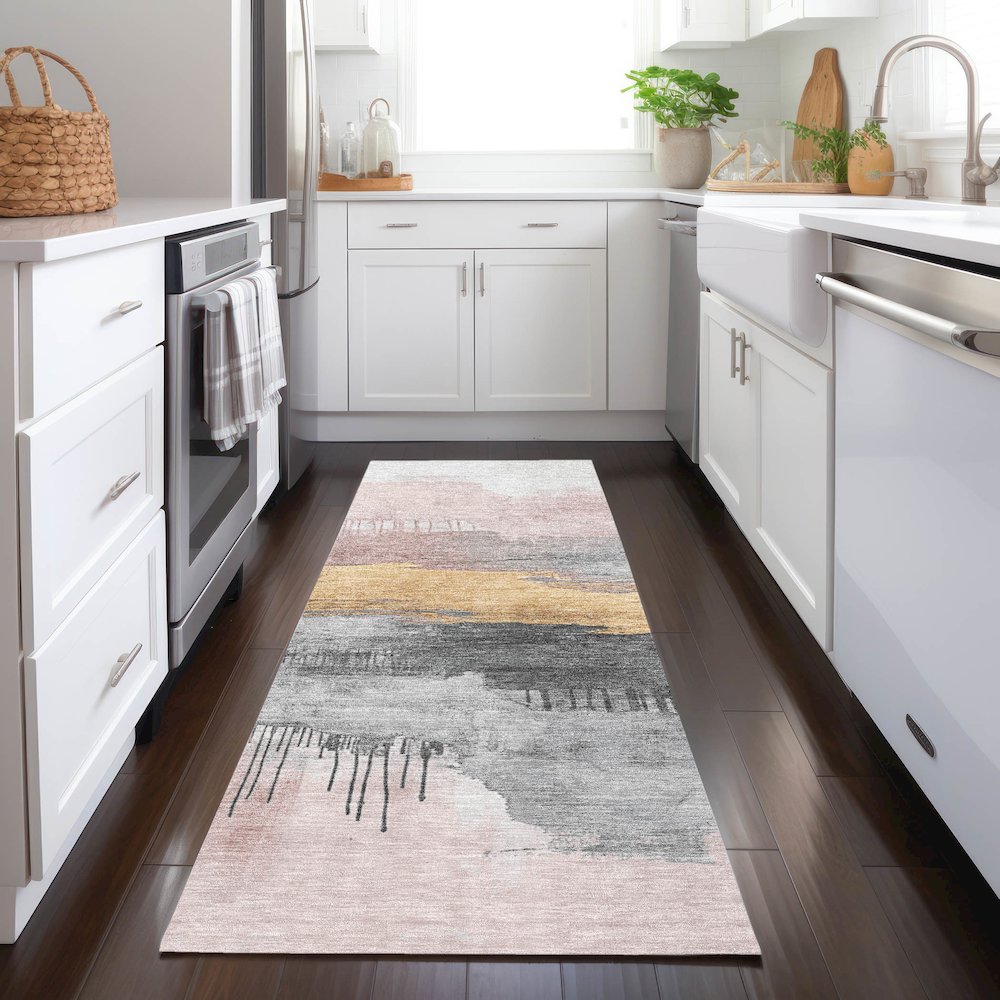 Machine Washable Indoor/Outdoor Chantille Blush 2'3" x 7'6" Runner Rug. Picture 5