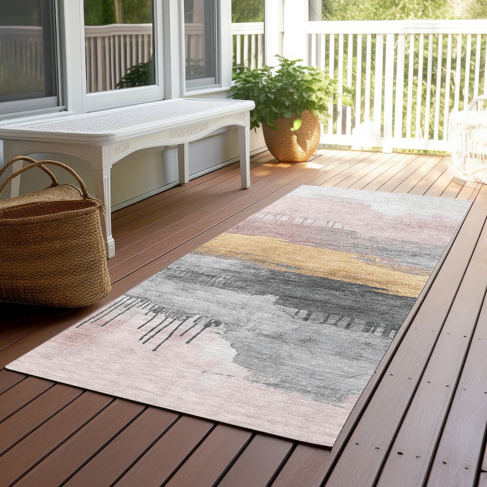 Machine Washable Indoor/Outdoor Chantille Blush 2'3" x 7'6" Runner Rug. Picture 6