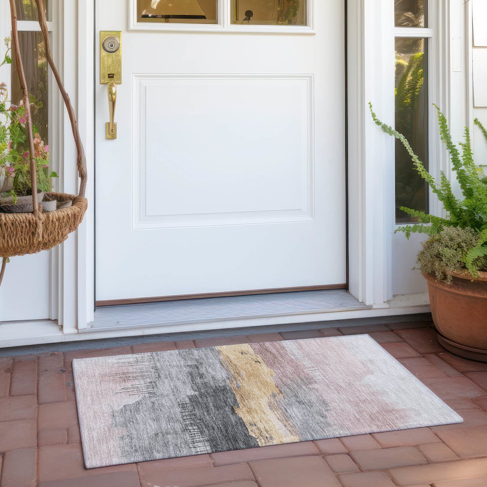 Machine Washable Indoor/Outdoor Chantille Blush 1'8" x 2'6" Rug. Picture 6