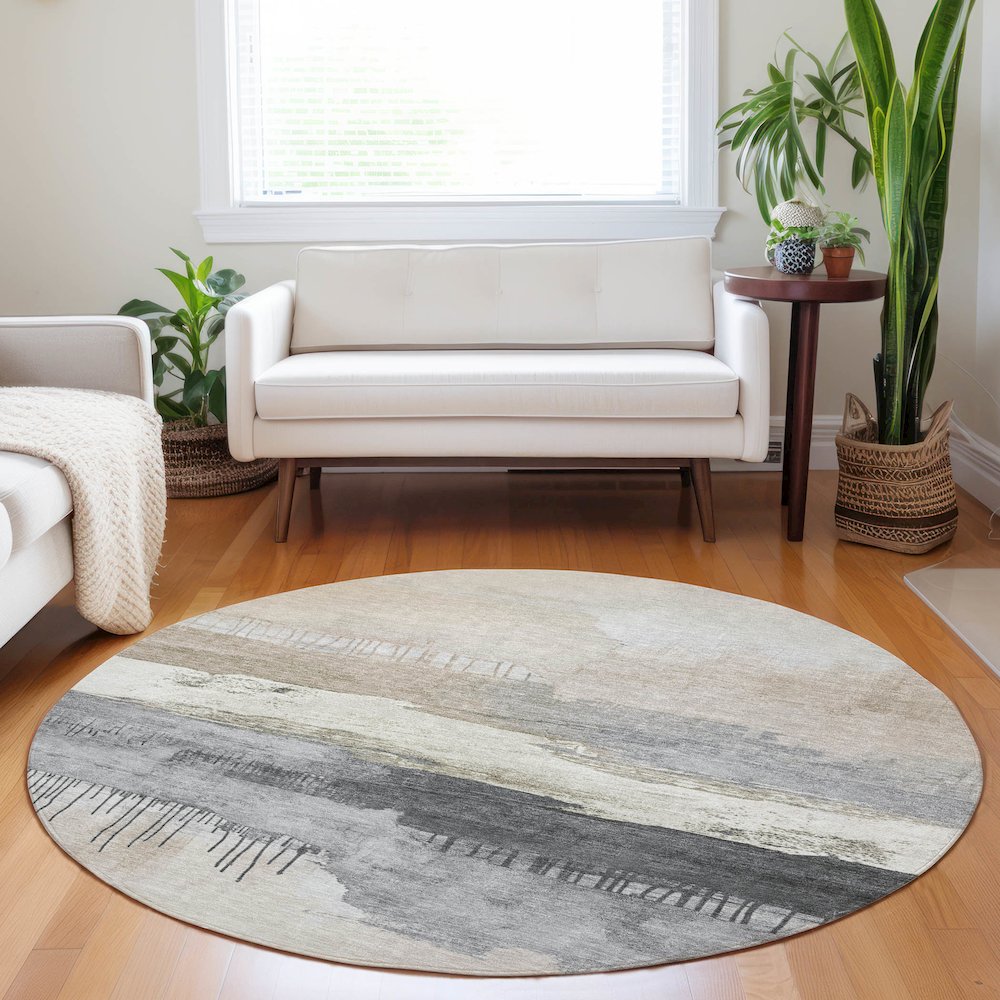 Machine Washable Indoor/Outdoor Chantille Ivory 8' x 8' Round Rug. Picture 5
