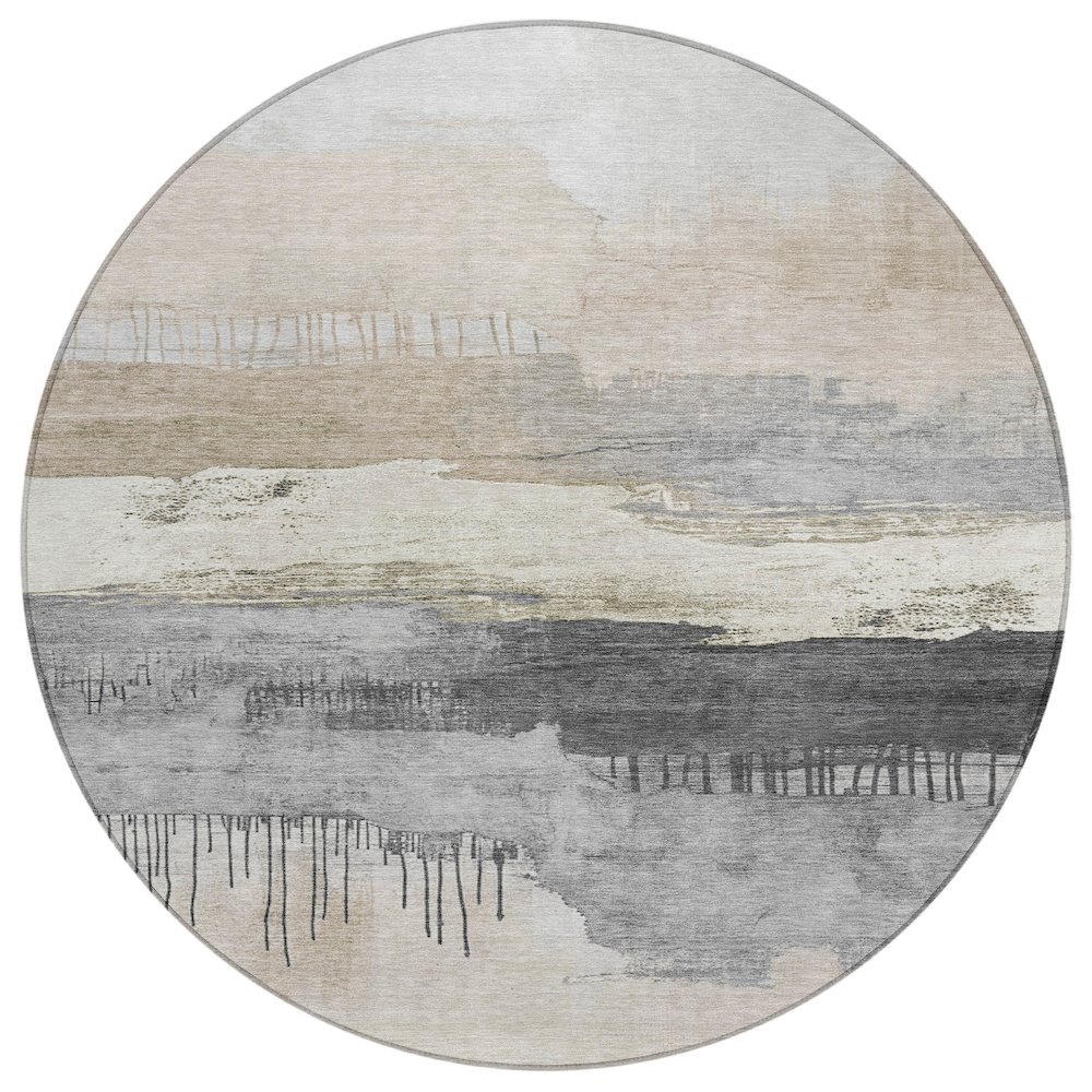 Machine Washable Indoor/Outdoor Chantille Ivory 8' x 8' Round Rug. Picture 1
