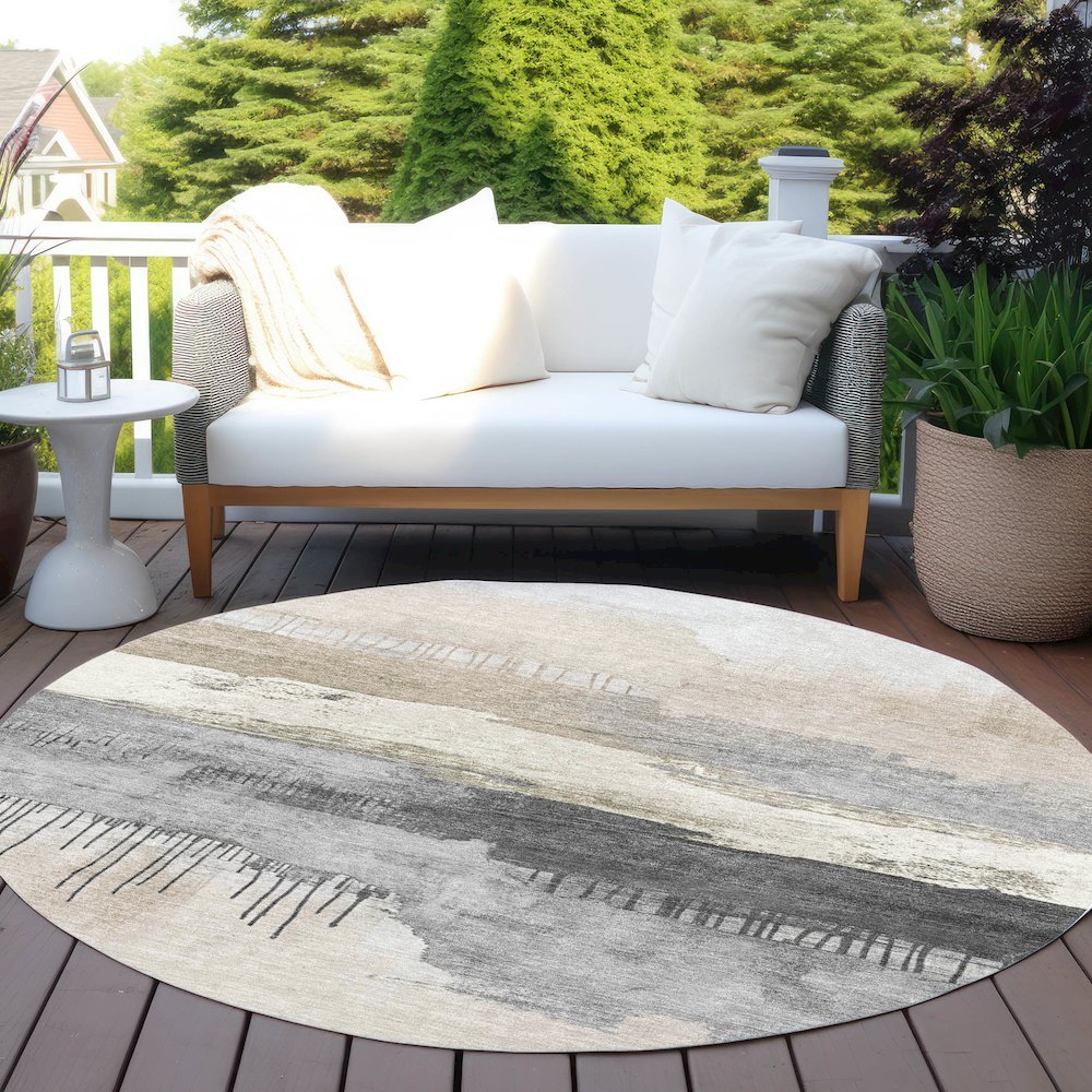 Machine Washable Indoor/Outdoor Chantille Ivory 8' x 8' Round Rug. Picture 6