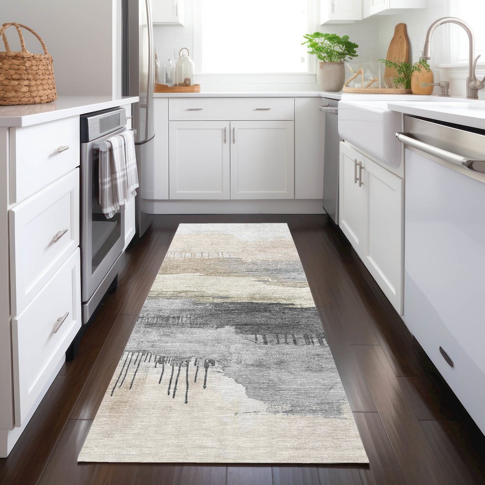 Machine Washable Indoor/Outdoor Chantille Ivory 2'3" x 7'6" Runner Rug. Picture 5