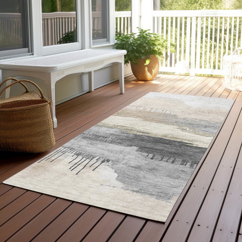 Machine Washable Indoor/Outdoor Chantille Ivory 2'3" x 7'6" Runner Rug. Picture 6