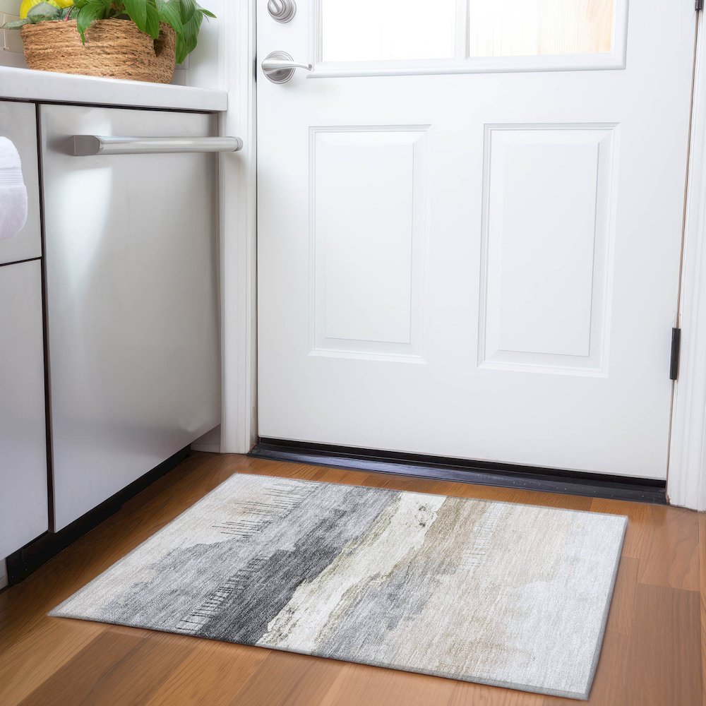 Machine Washable Indoor/Outdoor Chantille Ivory 1'8" x 2'6" Rug. Picture 5