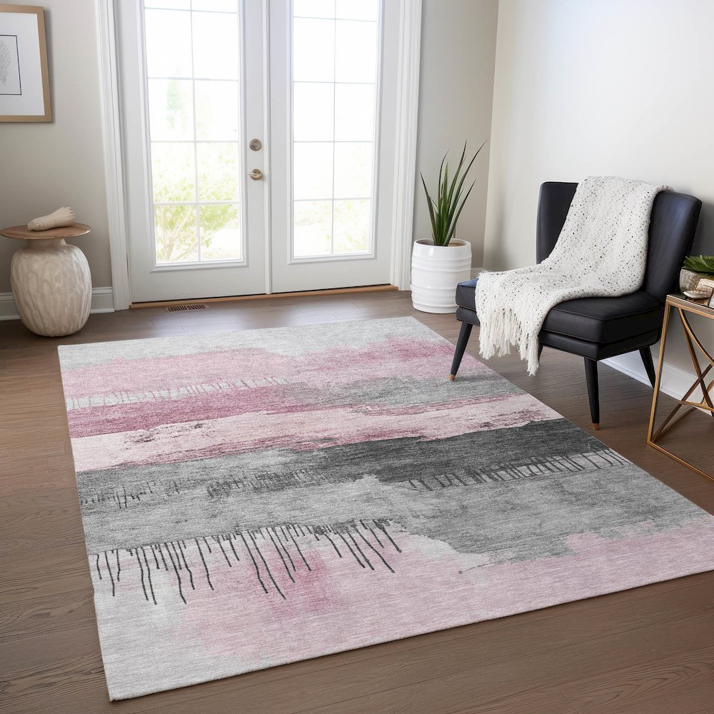 Machine Washable Indoor/Outdoor Chantille Pink 2'6" x 3'10" Rug. Picture 5