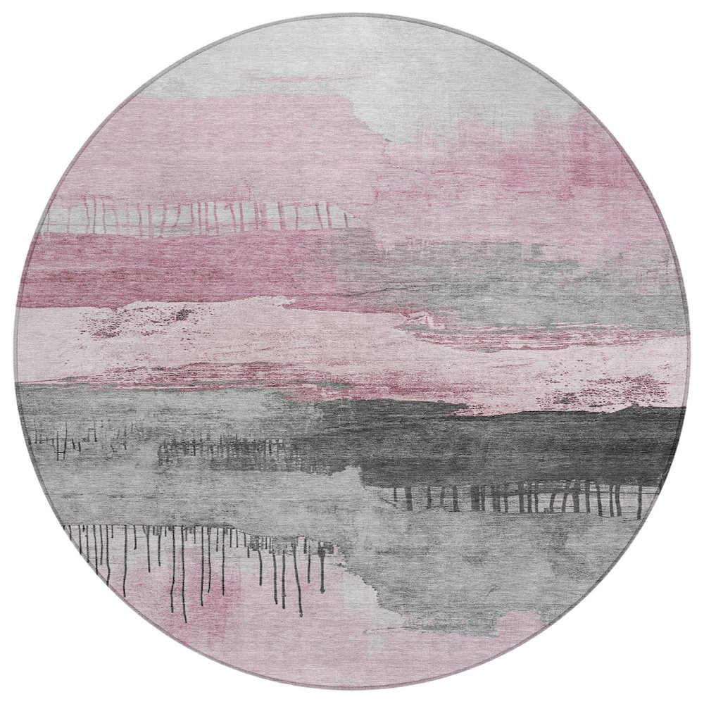 Machine Washable Indoor/Outdoor Chantille Pink 8' x 8' Round Rug. Picture 1