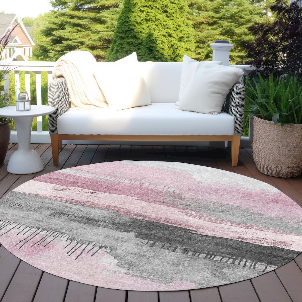 Machine Washable Indoor/Outdoor Chantille Pink 8' x 8' Round Rug. Picture 6