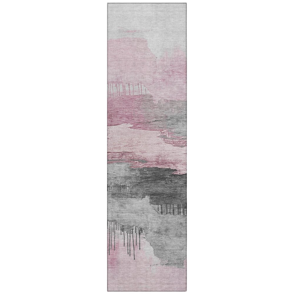 Machine Washable Indoor/Outdoor Chantille Pink 2'3" x 7'6" Runner Rug. Picture 1