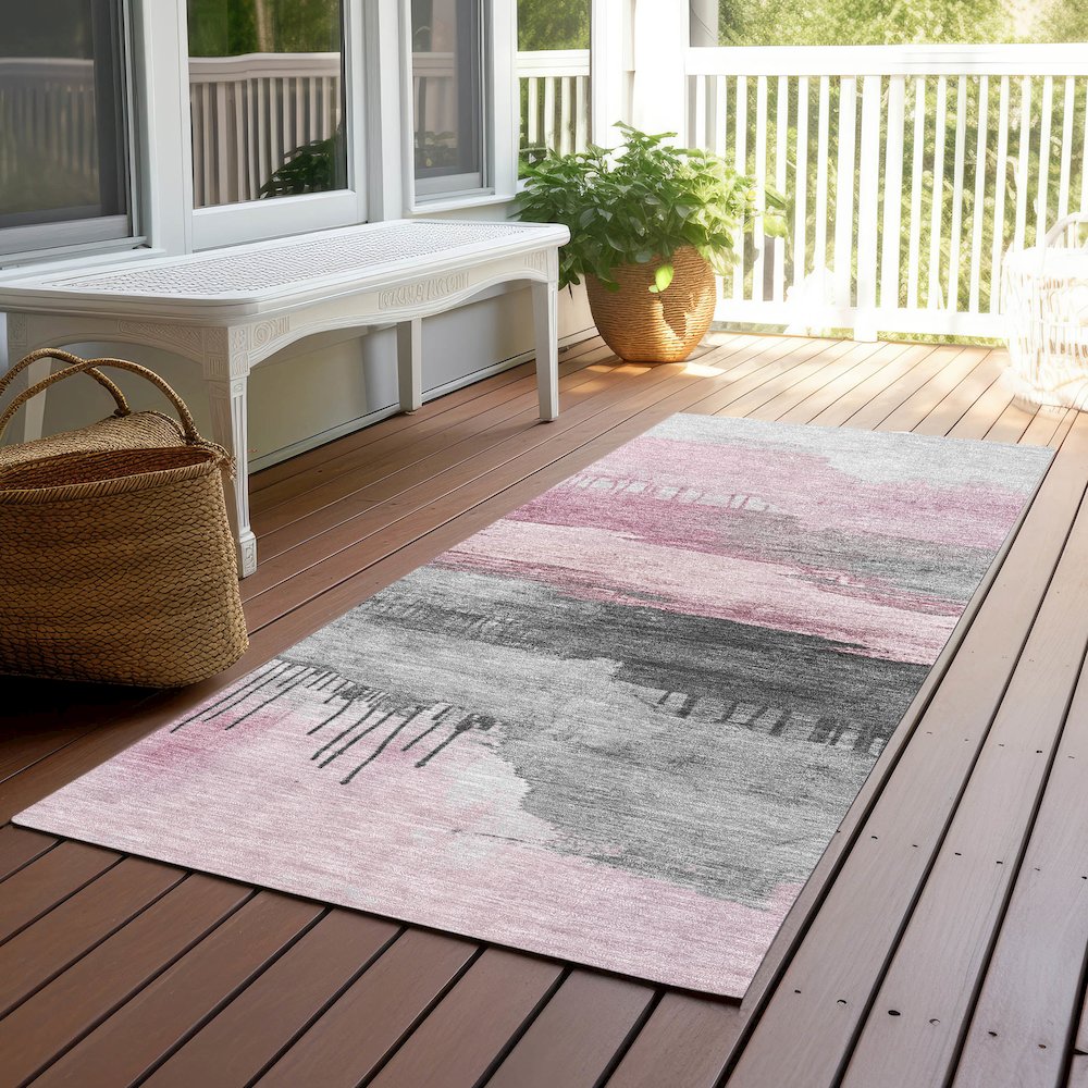 Machine Washable Indoor/Outdoor Chantille Pink 2'3" x 7'6" Runner Rug. Picture 6