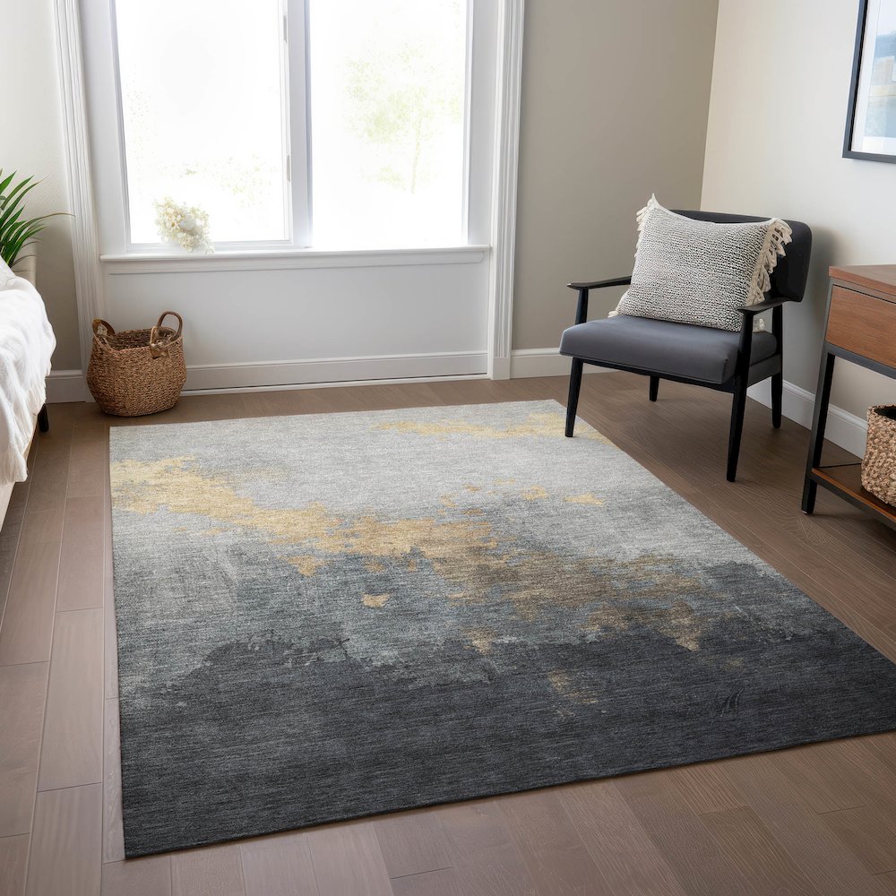 Machine Washable Indoor/Outdoor Chantille Gold 2'6" x 3'10" Rug. Picture 6