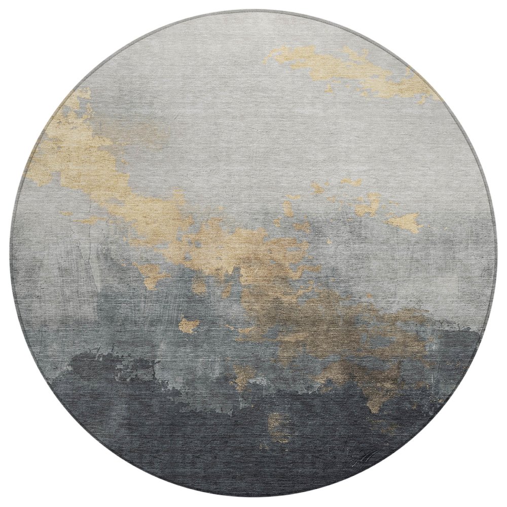 Machine Washable Indoor/Outdoor Chantille Gold 8' x 8' Round Rug. Picture 1