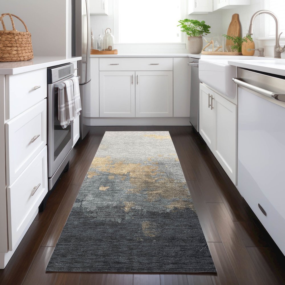 Machine Washable Indoor/Outdoor Chantille Gold 2'3" x 7'6" Runner Rug. Picture 5