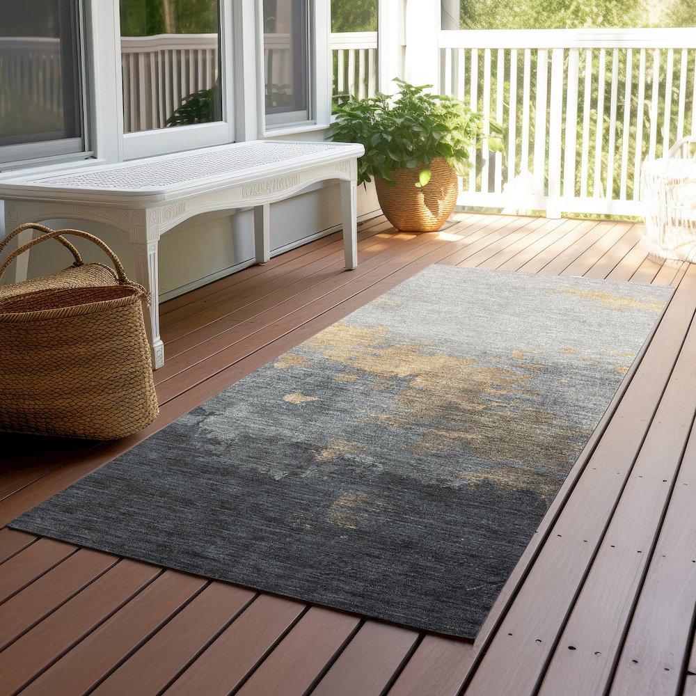 Machine Washable Indoor/Outdoor Chantille Gold 2'3" x 7'6" Runner Rug. Picture 6