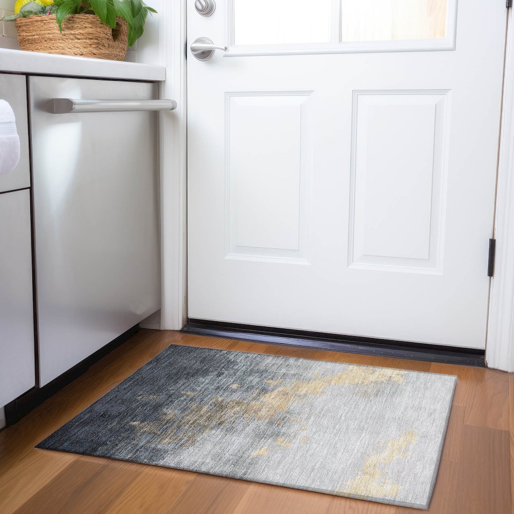 Machine Washable Indoor/Outdoor Chantille Gold 1'8" x 2'6" Rug. Picture 5
