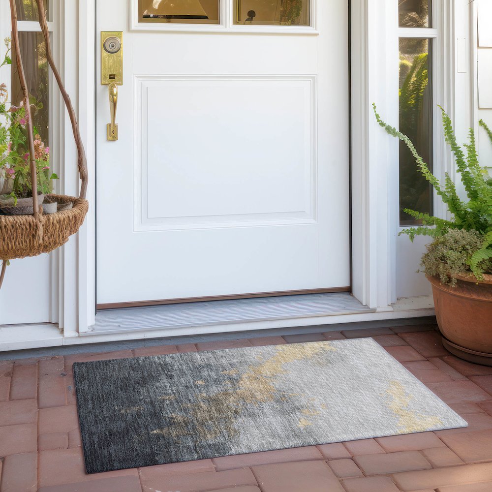 Machine Washable Indoor/Outdoor Chantille Gold 1'8" x 2'6" Rug. Picture 6